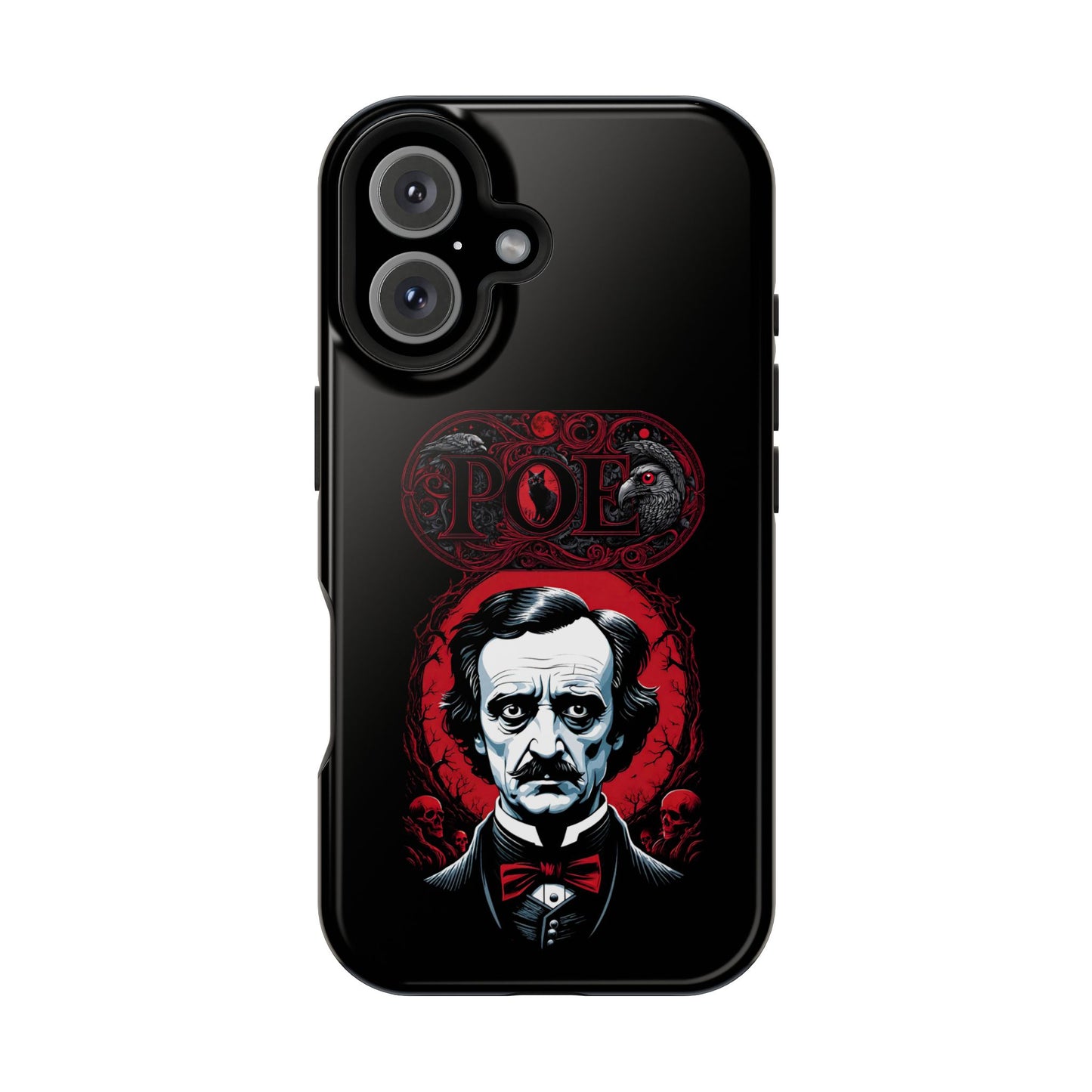 Gothic Edgar Allen Poe Impact-Resistant Cell Phone Case, Skulls Ravens Black Cat, Macabre Poe Fan Gift, Gothic Phone Cover, Creepy Gothic