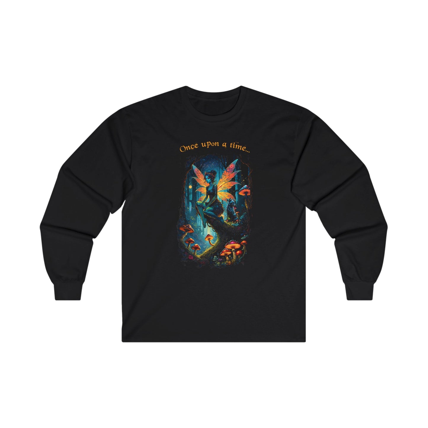 Fantasy Fox and Fairy Long Sleeve Tee, Enchanting Fairy Girl T-shirt, Spellbinding Ladies Shirt, Fairy Realm Shirt, Unisex Long Sleeve