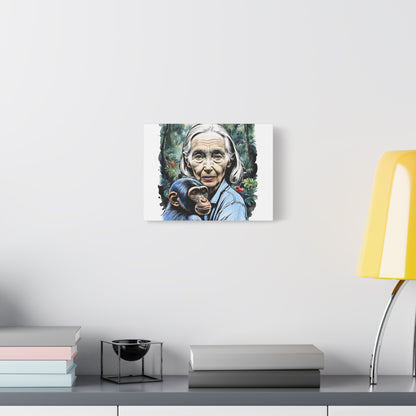 Canvas Wall Art featuring Jane Goodall and Chimpanzee, Nature Decor, Inspirational Gift for Animal Lovers, Eco-Friendly Home Decor, [...]