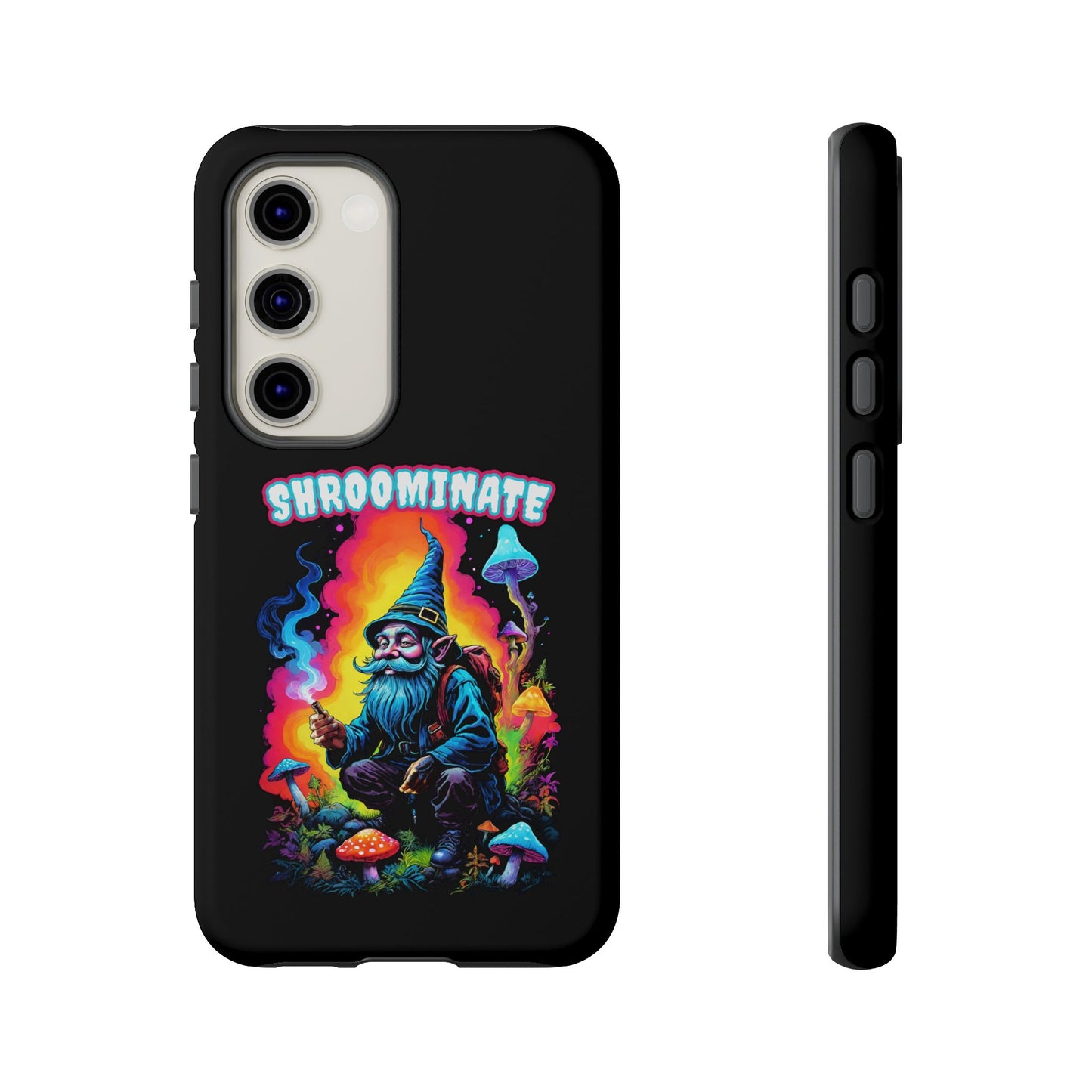 Trippy Neon Gnome Rugged Cell Phone case, 'Shroominate' Graphic design, Fantasy Cell Phone Case, Quirky Mushroom Design, Rugged Tough Cases