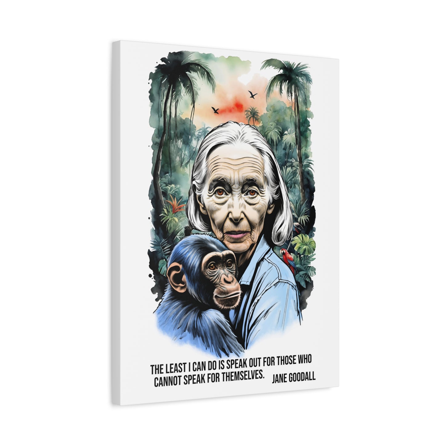 Canvas Wall Art featuring Jane Goodall and Chimpanzee, Nature Decor, Inspirational Gift for Animal Lovers, Eco-Friendly Home Decor, [...]