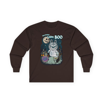 Labu Boo Unisex Tee, Halloween Cartoon Style Shirt, Spooky Labubu Artwork, Vintage Ghost Graphic Shirt, Unique Costume Tee, Quirky Long