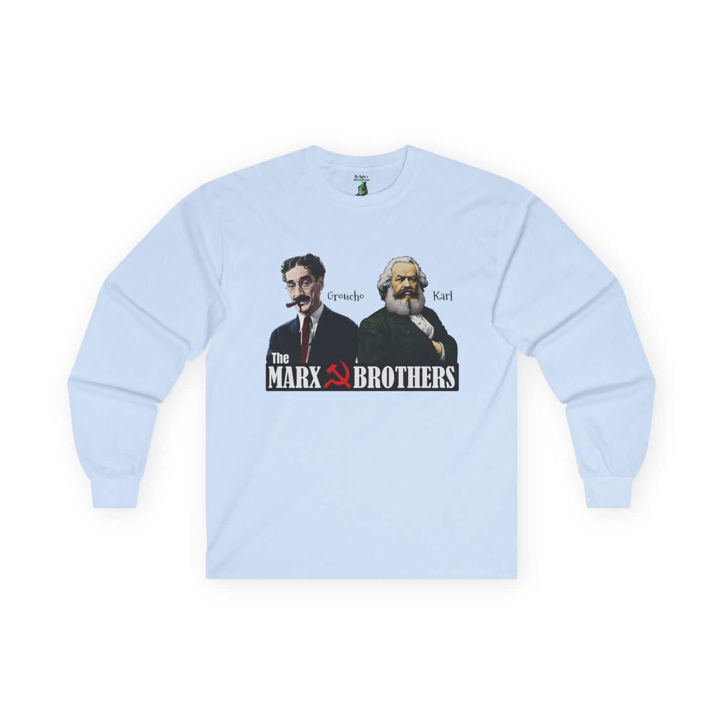 Marx Brothers Unisex Long Sleeve T-shirt, Groucho Karl Marx Political Satire Tee, Nerdy Humor Gift, Social Gathering Apparel