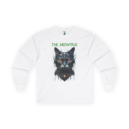 Matrix Cat Parody Tee, Funny Meowtrix Movie T-Shirt for Cat Lovers, Unisex Cotton Long Sleeve Shirt, Humorous Gift for Matrix Fans, Casual
