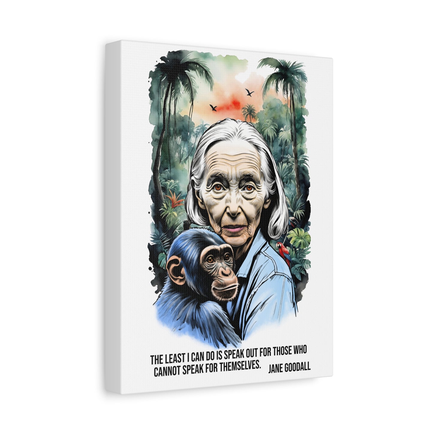 Canvas Wall Art featuring Jane Goodall and Chimpanzee, Nature Decor, Inspirational Gift for Animal Lovers, Eco-Friendly Home Decor, [...]