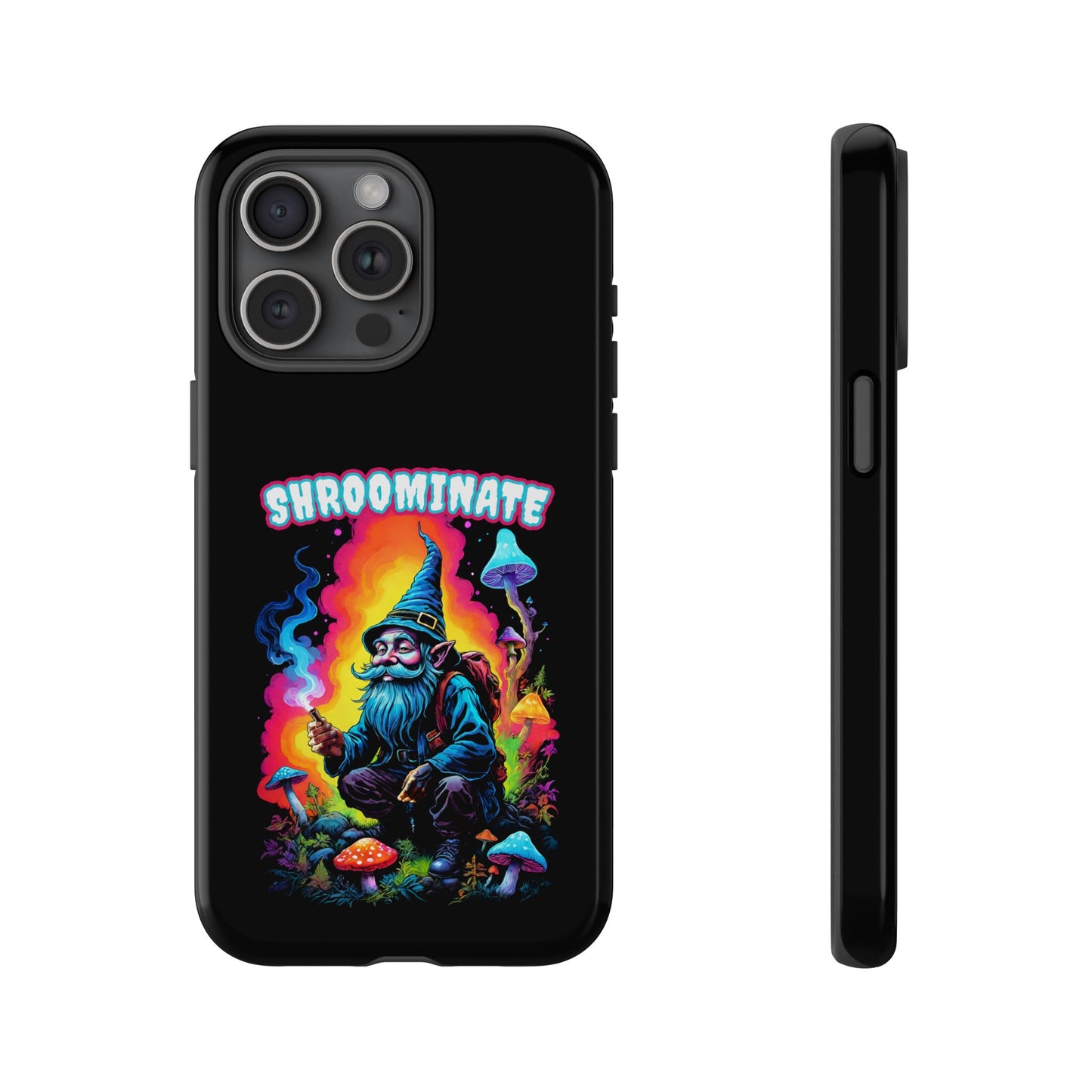 Trippy Neon Gnome Rugged Cell Phone case, 'Shroominate' Graphic design, Fantasy Cell Phone Case, Quirky Mushroom Design, Rugged Tough Cases