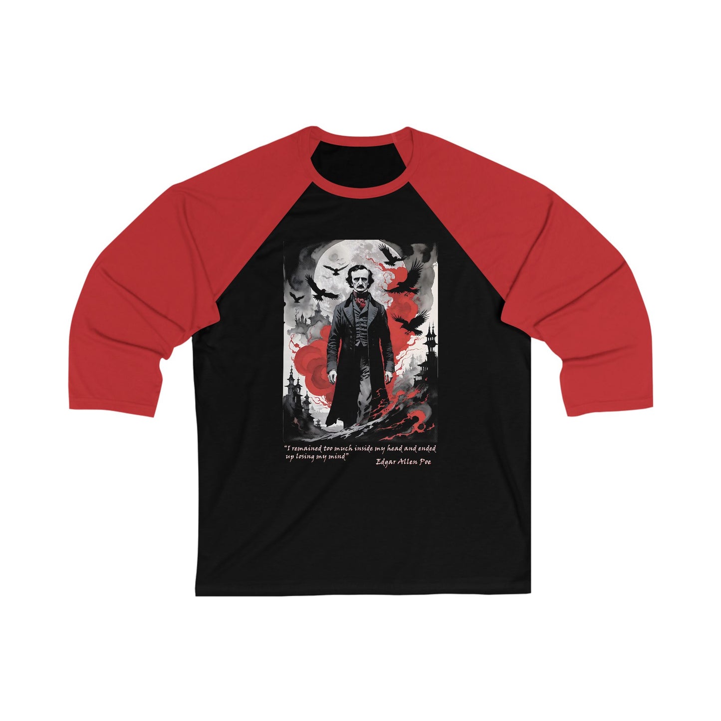 Edgar Allen Poe Unisex 3/4 Sleeve Baseball Tee for Serious Fans, Gothic Poe Jersey T-shirt, Macabre Tee, Poe Quote Shirt, Literary Fan Gift