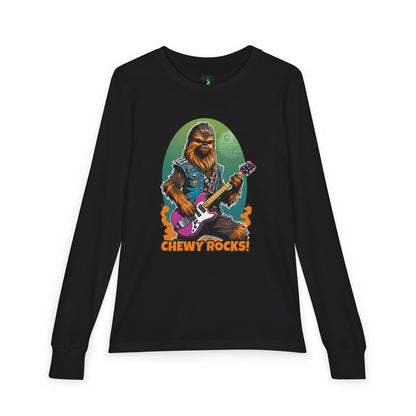 Chewy Rocks Youth Long Sleeve Tee — 'Chewy Rocks!' Guitar Wookie Graphic