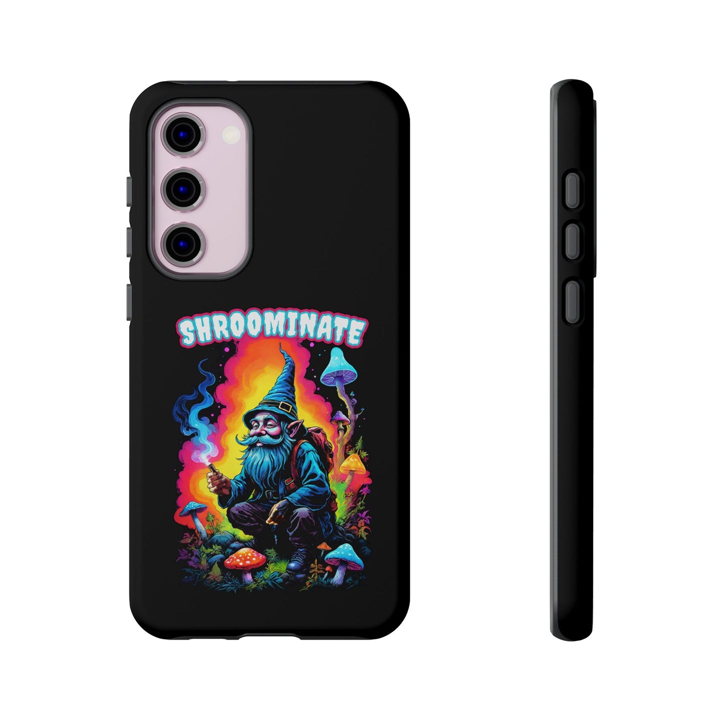 Trippy Neon Gnome Rugged Cell Phone case, 'Shroominate' Graphic design, Fantasy Cell Phone Case, Quirky Mushroom Design, Rugged Tough Cases