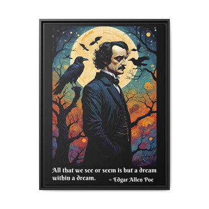 Edgar Allan Poe Portrait Matte Canvas | Framed Literary Wall Art