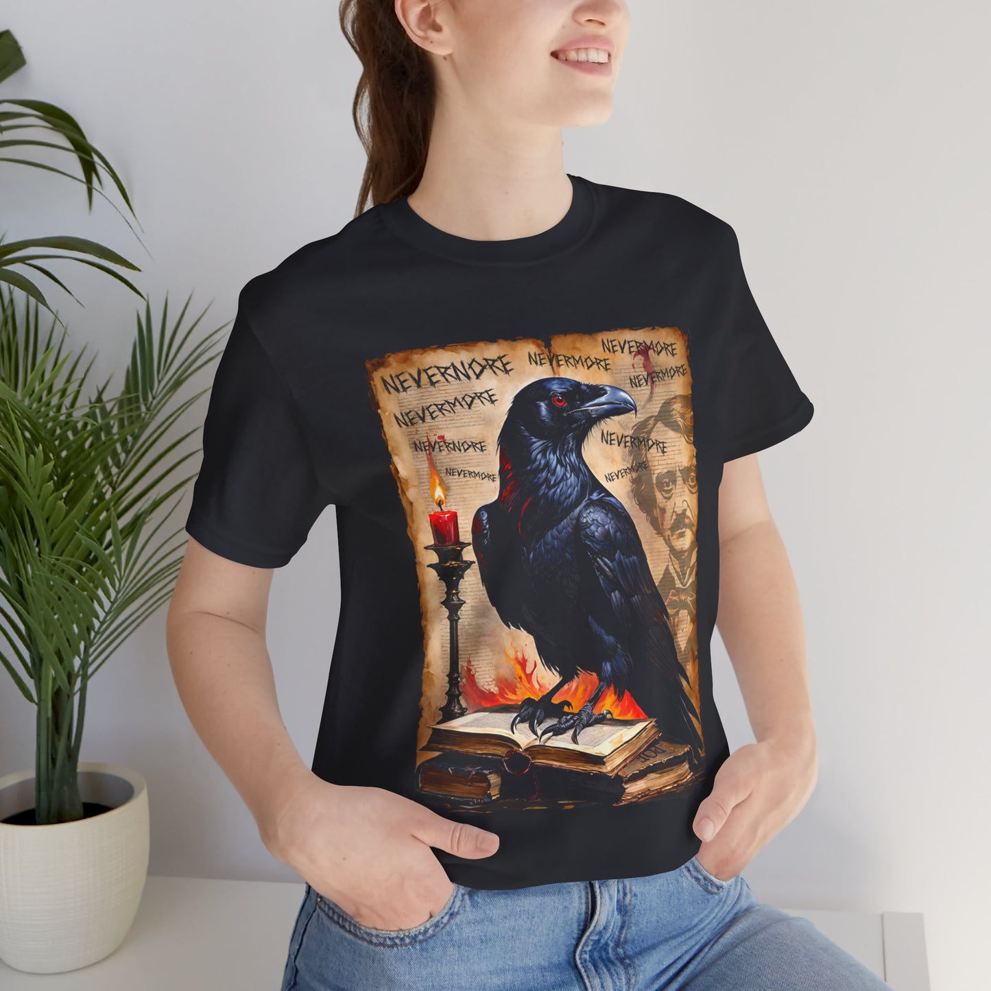 Gothic Raven Tee, Edgar Allen Poe inspired Tee, Halloween Tee, Unisex Jersey Short Sleeve Tee