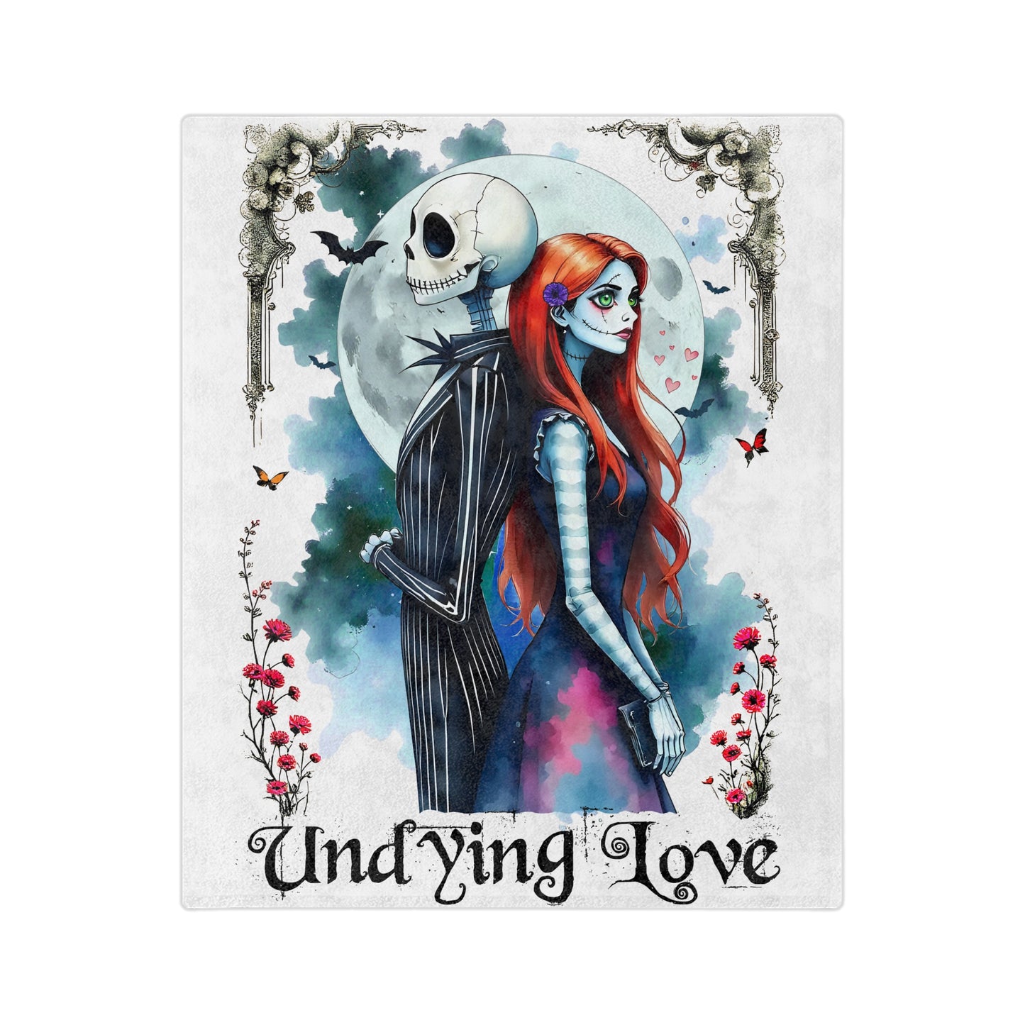 Undying Love Velveteen Microfiber Blanket, Cozy Home Decor, Gothic Gift, Halloween Throw, Couples Blanket, Soft Halloween Decor
