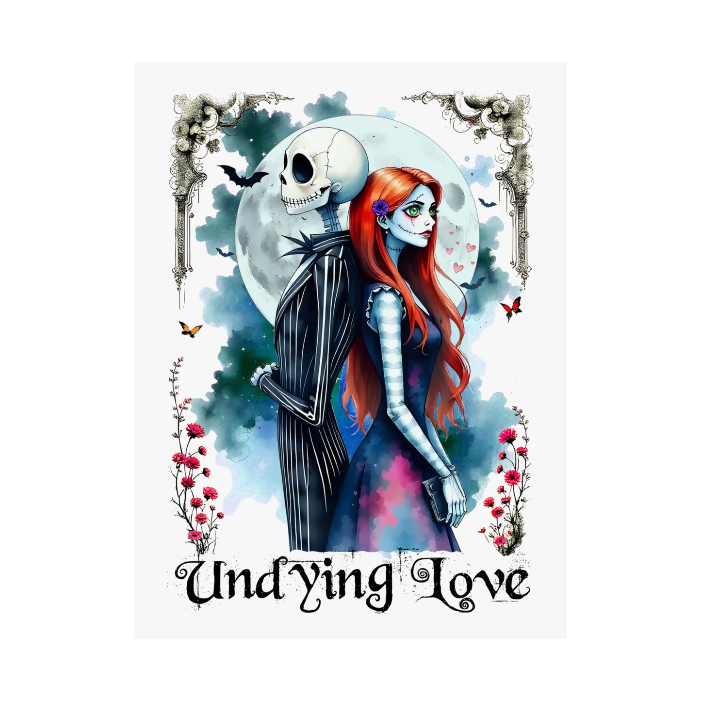 Jack and Sally Undying Satin Poster, Halloween Christmas Gothic Love, Holiday Tribute Decoration, Wall Art Print, Home Decor, Halloween