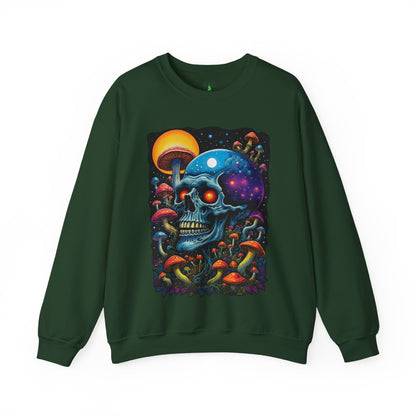 Cosmic Skull Sweatshirt, Unisex Crewneck for Astrology Lovers, Surreal Art Gift, Grunge Aesthetic, Festival Wear, Mushroom Vibes