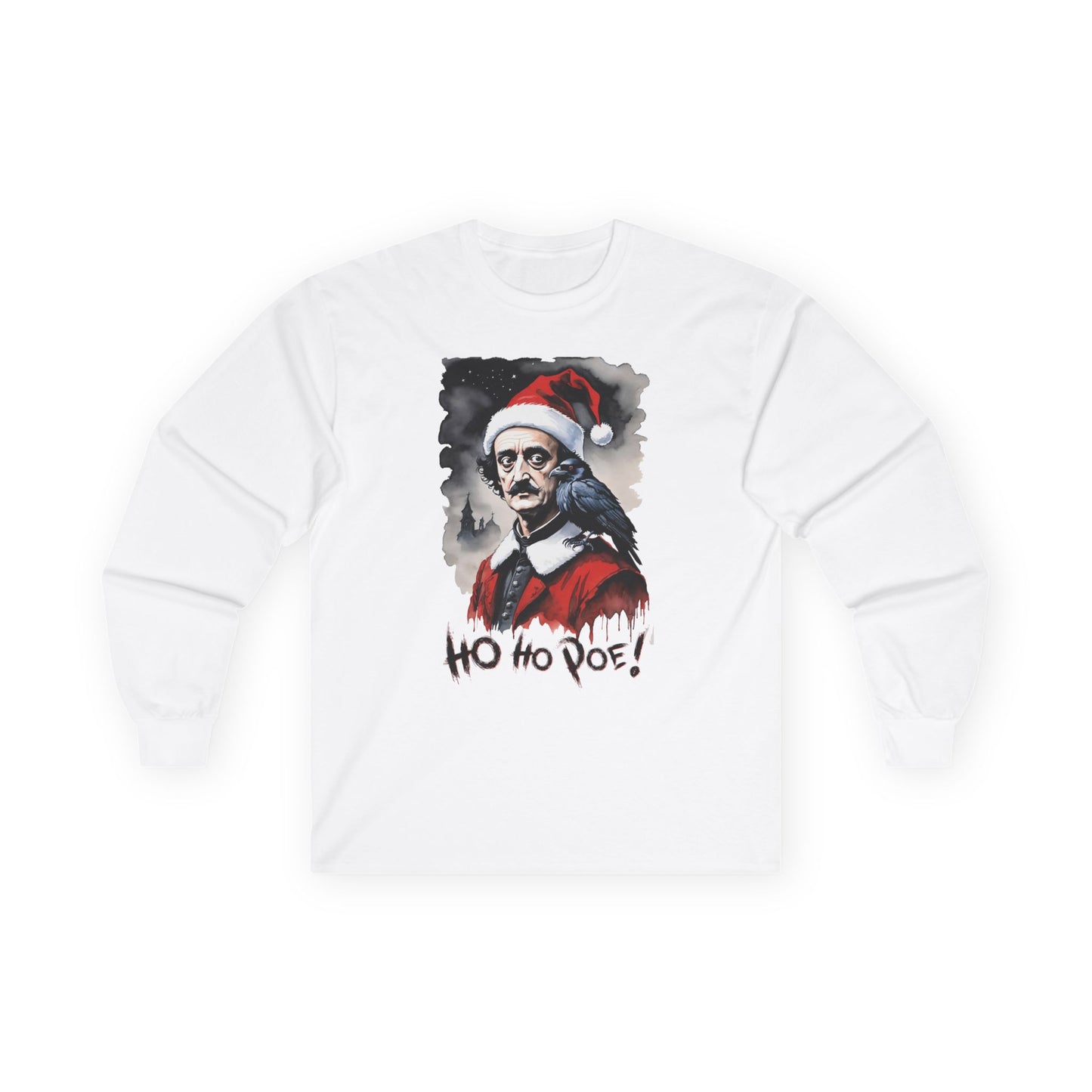 Edgar Allen Poe Santa Long Sleeve Tee | "Ho Ho Poe!" Christmas T-shirt | Literary Graphic Shirt