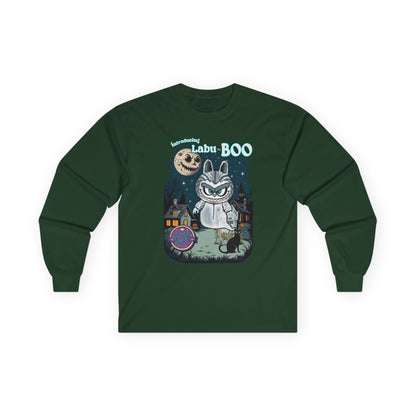 Labu Boo Unisex Tee, Halloween Cartoon Style Shirt, Spooky Labubu Artwork, Vintage Ghost Graphic Shirt, Unique Costume Tee, Quirky Long