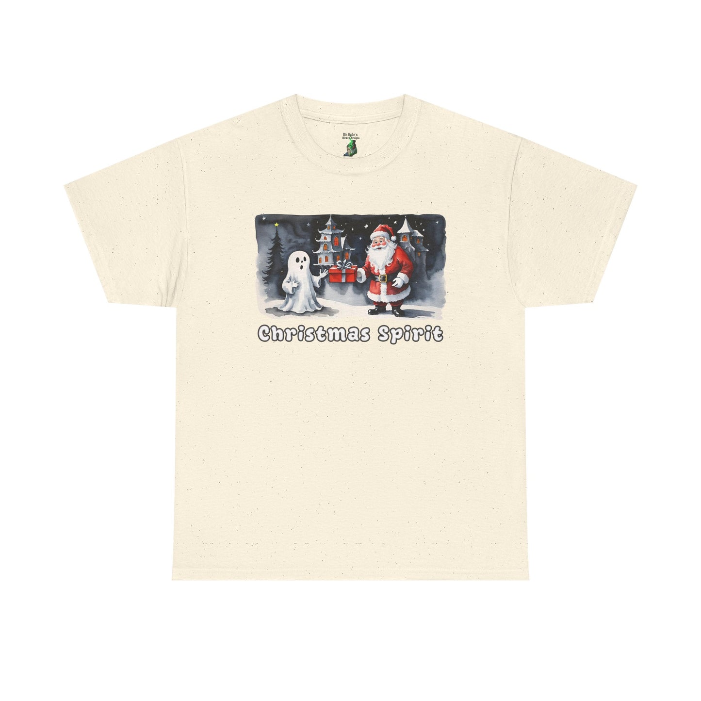 Christmas Spirit Unisex Cotton Tee - Santa & Ghost Holiday Shirt - Spooky Christmas T-shirt