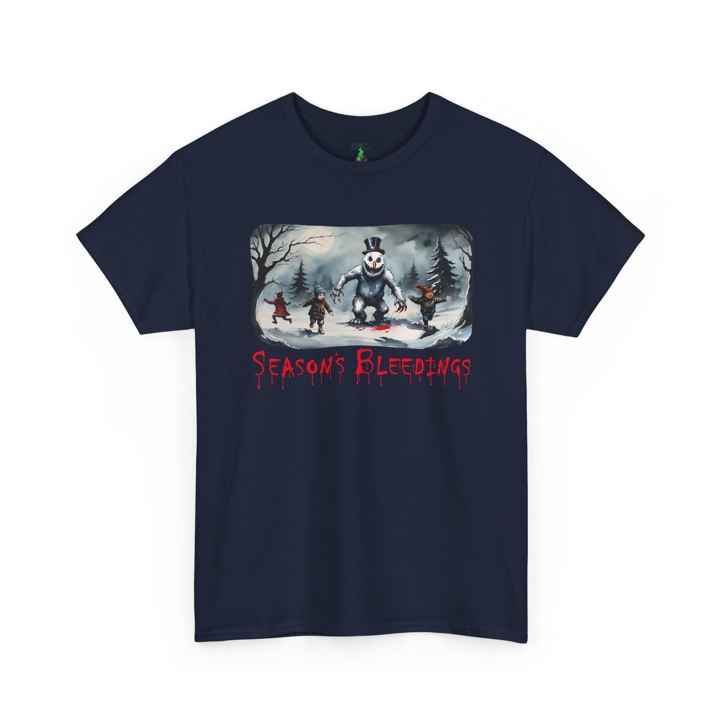 Season's Bleedings Snowman Horror T-Shirt | Creepy Winter Scene | Fractured Fairytales