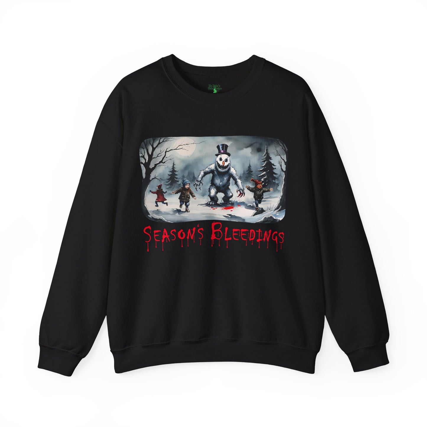 Season’s Bleedings Sweatshirt — Horror Snowman Holiday Crewneck - Gruesome Holiday Design