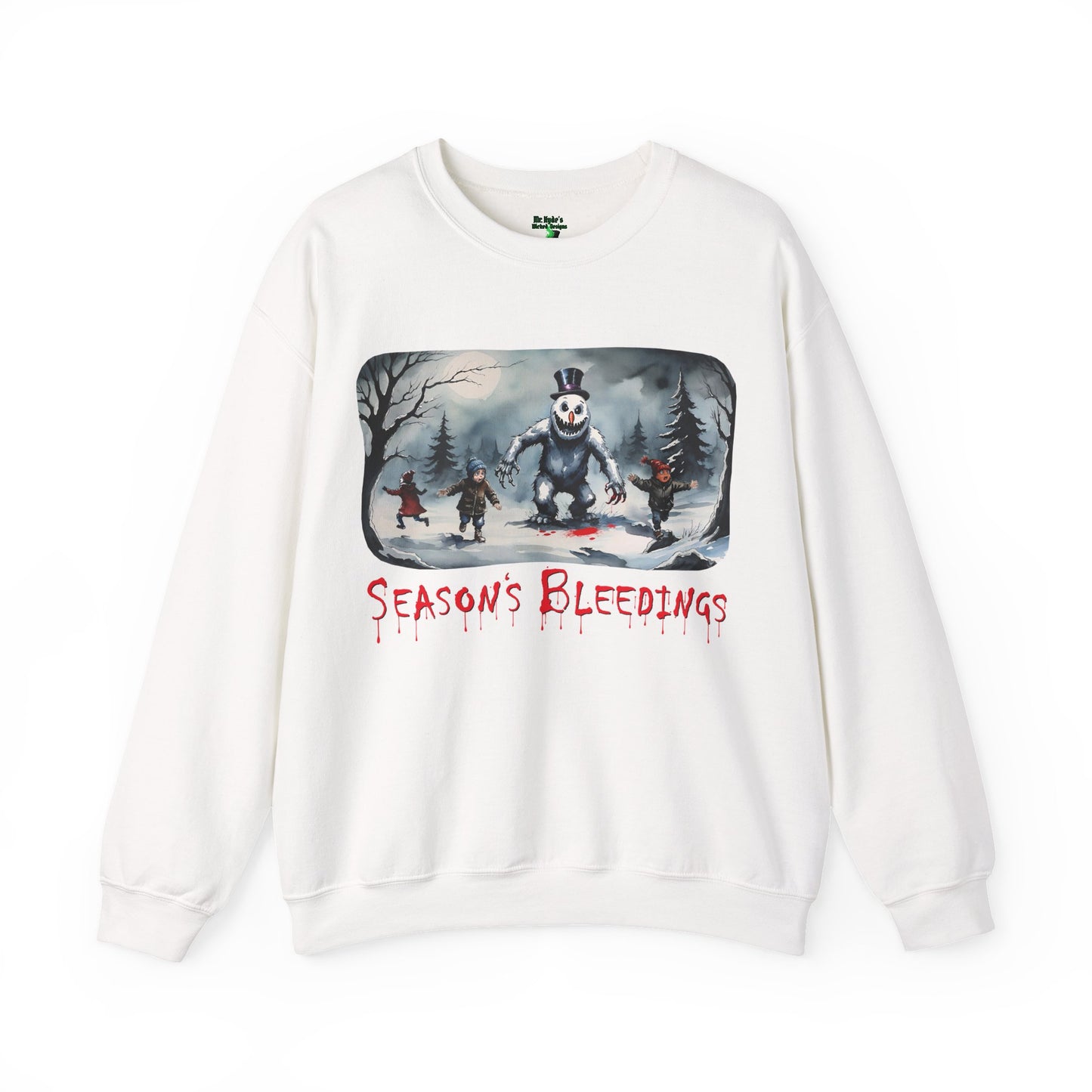 Season’s Bleedings Sweatshirt — Horror Snowman Holiday Crewneck - Gruesome Holiday Design