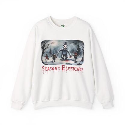 Season’s Bleedings Sweatshirt — Horror Snowman Holiday Crewneck - Gruesome Holiday Design