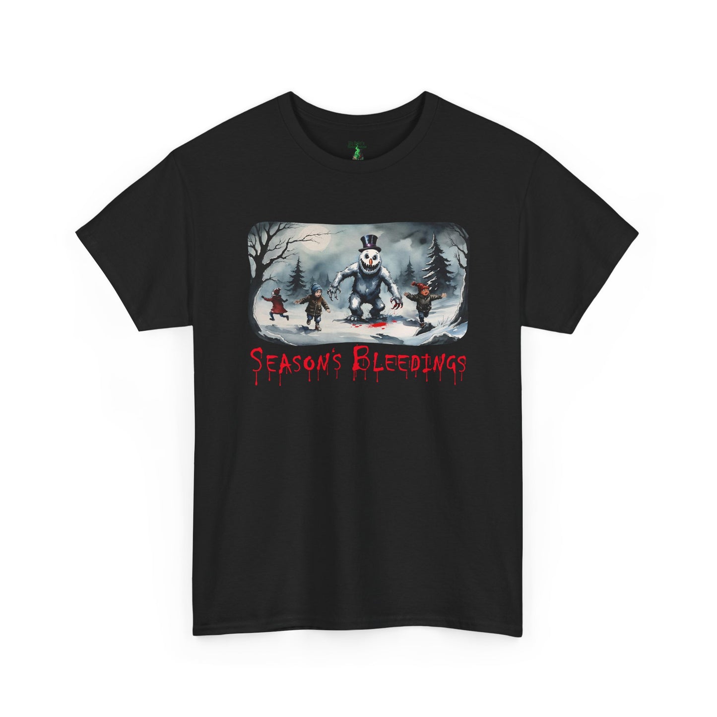 Season's Bleedings Snowman Horror T-Shirt | Creepy Winter Scene | Fractured Fairytales