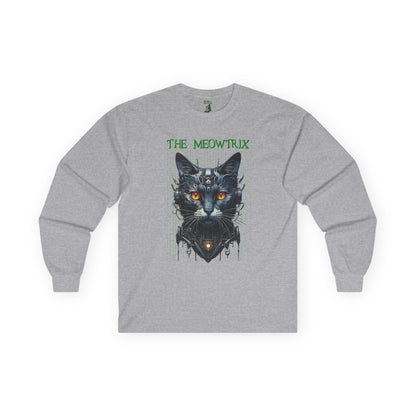 Matrix Cat Parody Tee, Funny Meowtrix Movie T-Shirt for Cat Lovers, Unisex Cotton Long Sleeve Shirt, Humorous Gift for Matrix Fans, Casual