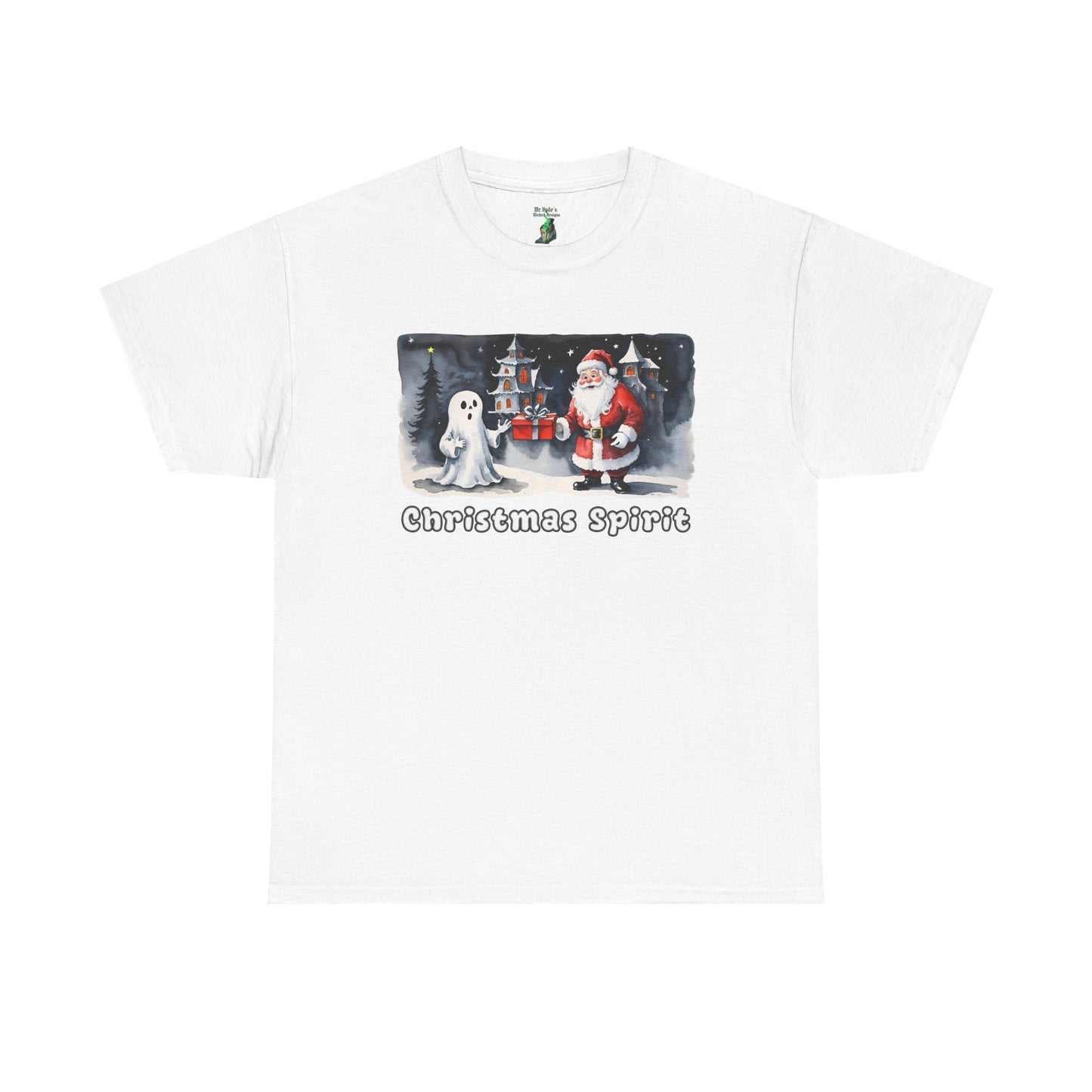 Christmas Spirit Unisex Cotton Tee - Santa & Ghost Holiday Shirt - Spooky Christmas T-shirt