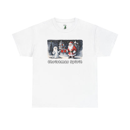 Christmas Spirit Unisex Cotton Tee - Santa & Ghost Holiday Shirt - Spooky Christmas T-shirt