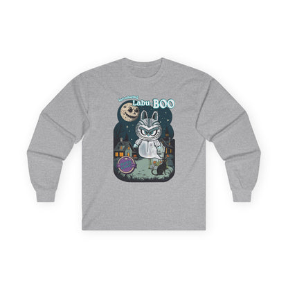 Labu Boo Unisex Tee, Halloween Cartoon Style Shirt, Spooky Labubu Artwork, Vintage Ghost Graphic Shirt, Unique Costume Tee, Quirky Long