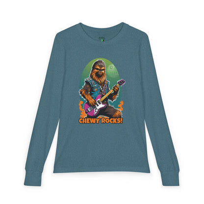 Chewy Rocks Youth Long Sleeve Tee — 'Chewy Rocks!' Guitar Wookie Graphic