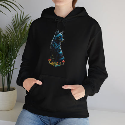 Fantasy Blue Fox Hoodie, Enchantment Animal Lover Gift, Wildlife Event Apparel, Spellbinding Casual Wear, Halftone Design