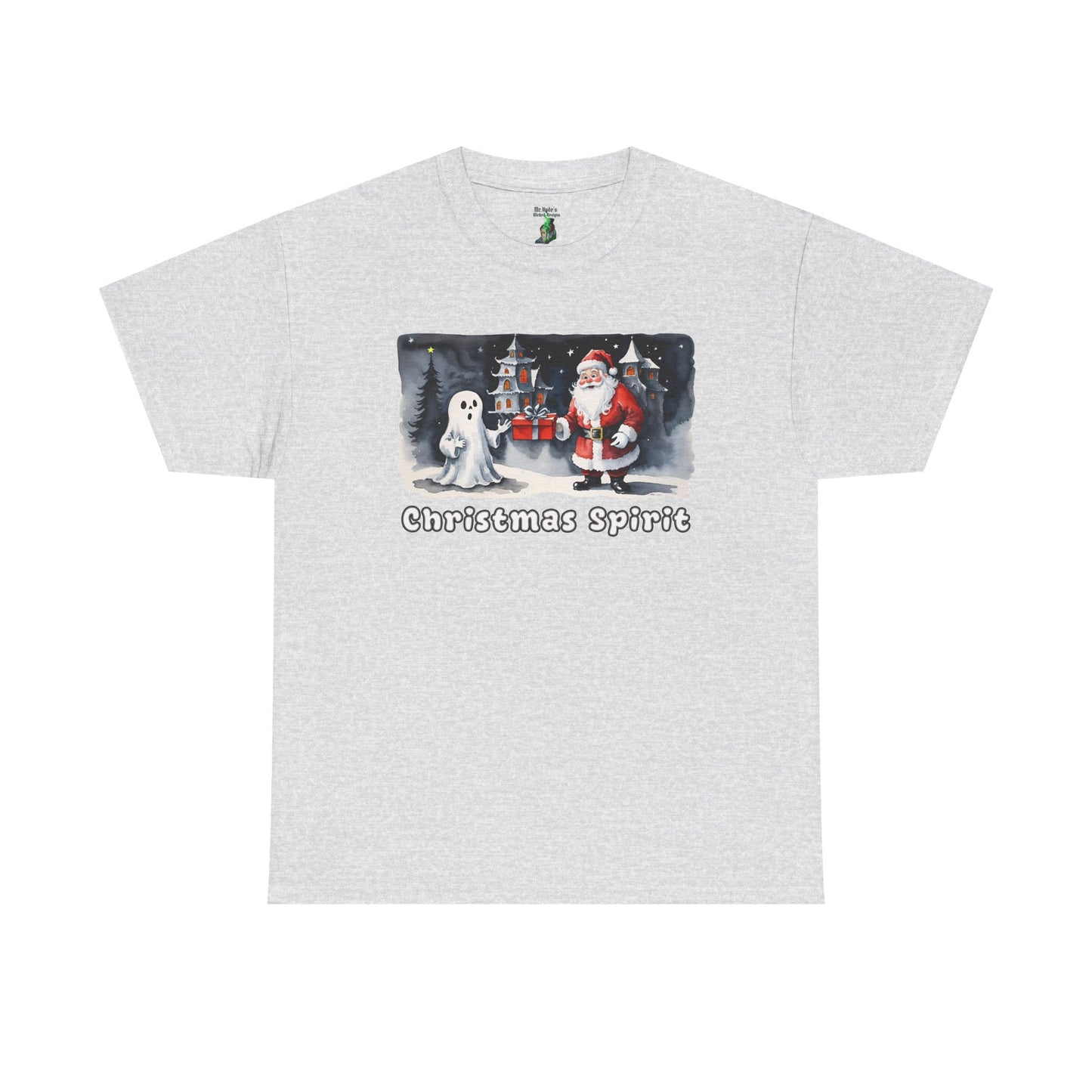 Christmas Spirit Unisex Cotton Tee - Santa & Ghost Holiday Shirt - Spooky Christmas T-shirt