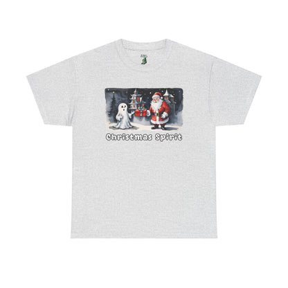 Christmas Spirit Unisex Cotton Tee - Santa & Ghost Holiday Shirt - Spooky Christmas T-shirt