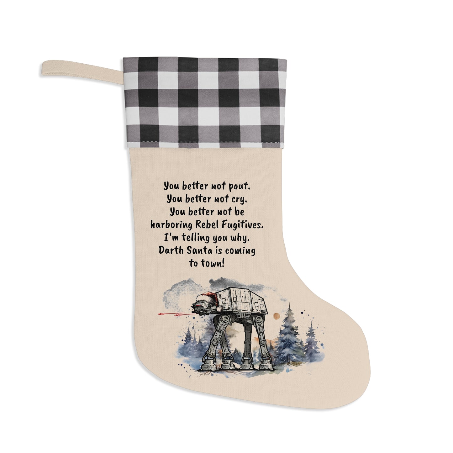 Star Wars Holiday Christmas Stocking - AT-AT Walker in Santa Hat, Festive and Humorous Design, Perfect for SW Fans, Christmas Decor, Gift