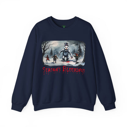 Season’s Bleedings Sweatshirt — Horror Snowman Holiday Crewneck - Gruesome Holiday Design