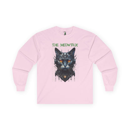 Matrix Cat Parody Tee, Funny Meowtrix Movie T-Shirt for Cat Lovers, Unisex Cotton Long Sleeve Shirt, Humorous Gift for Matrix Fans, Casual
