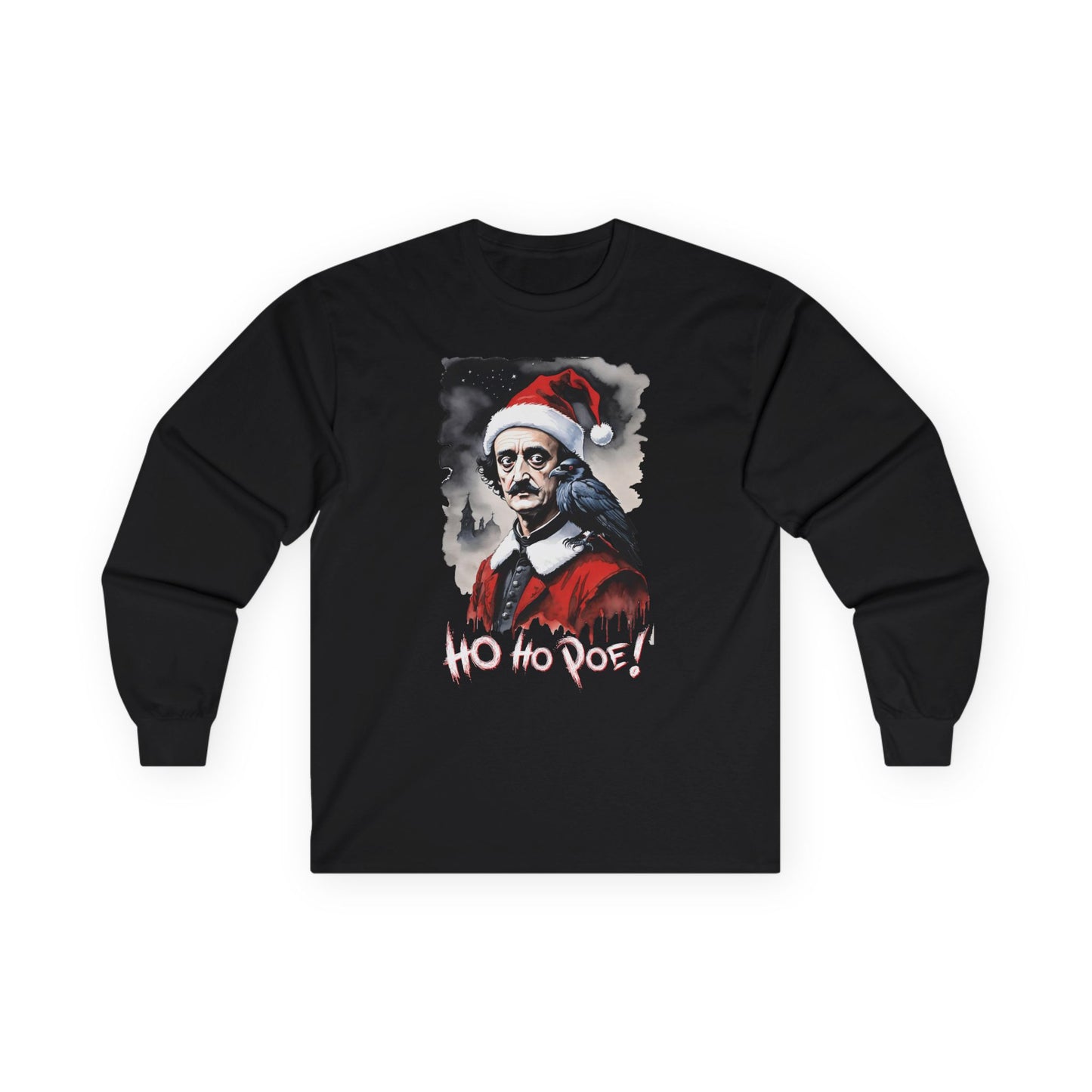 Edgar Allen Poe Santa Long Sleeve Tee | "Ho Ho Poe!" Christmas T-shirt | Literary Graphic Shirt