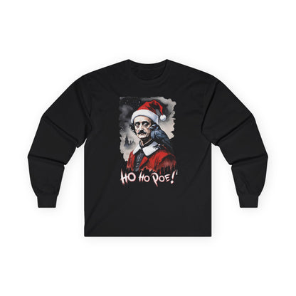 Edgar Allen Poe Santa Long Sleeve Tee | "Ho Ho Poe!" Christmas T-shirt | Literary Graphic Shirt
