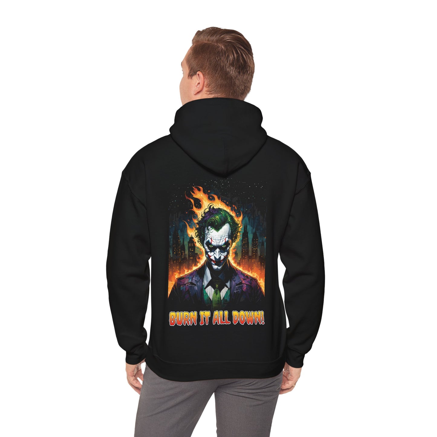 Joker Unisex Hoodie, Batman Villain Hoodie, Burn it all Down, Clown Prince of Crime, Unhinged Joker, Unisex Heavy Blend Hooded Sweatshirt