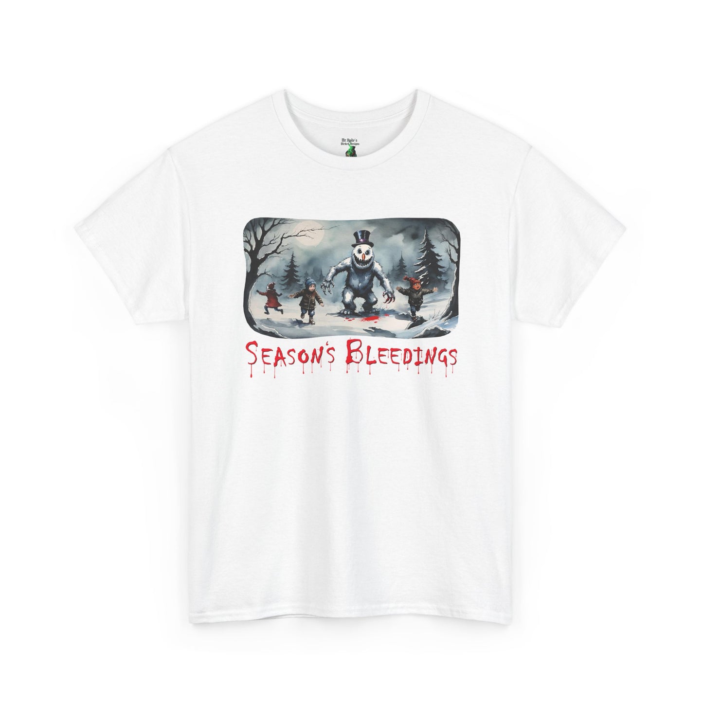 Season's Bleedings Snowman Horror T-Shirt | Creepy Winter Scene | Fractured Fairytales