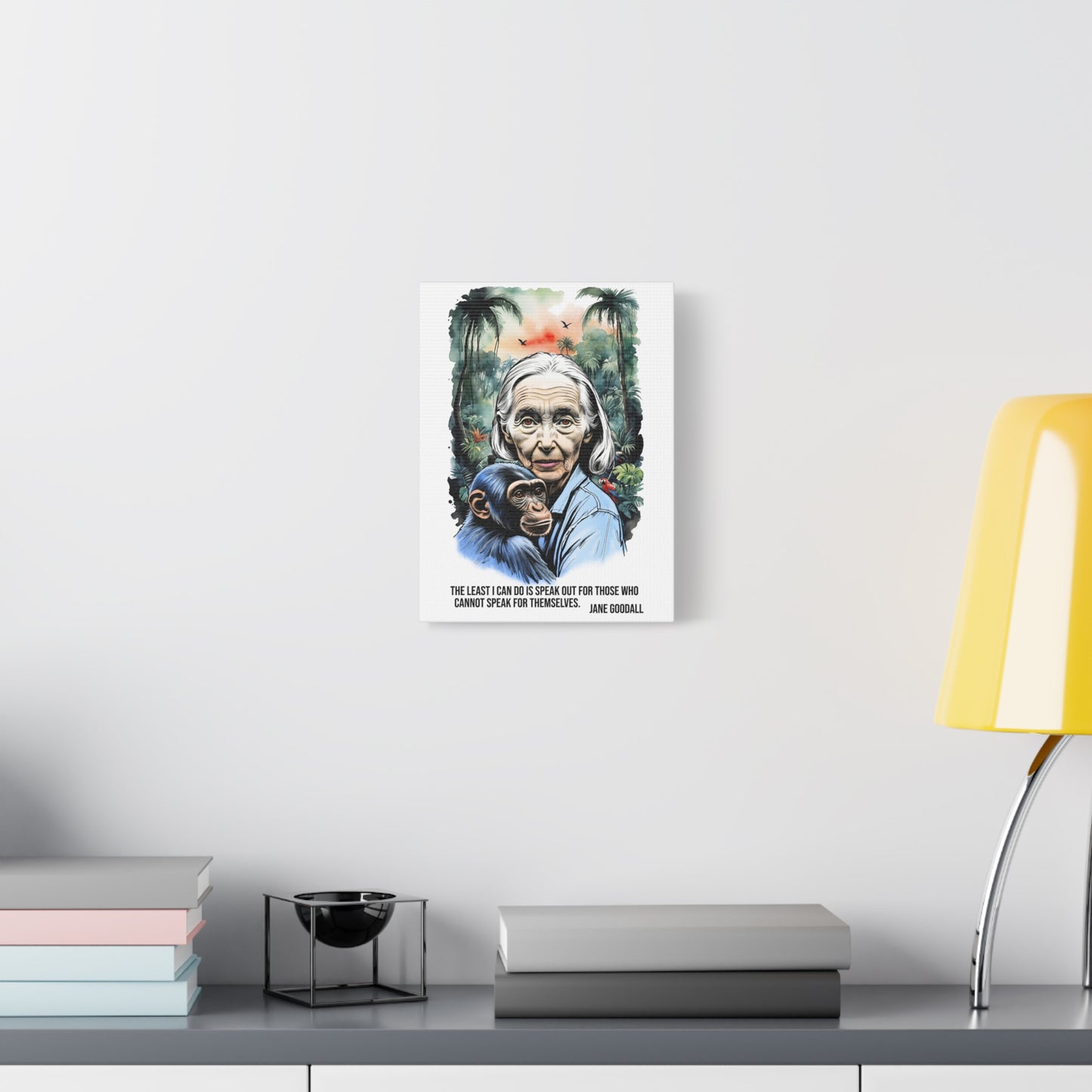 Canvas Wall Art featuring Jane Goodall and Chimpanzee, Nature Decor, Inspirational Gift for Animal Lovers, Eco-Friendly Home Decor, [...]
