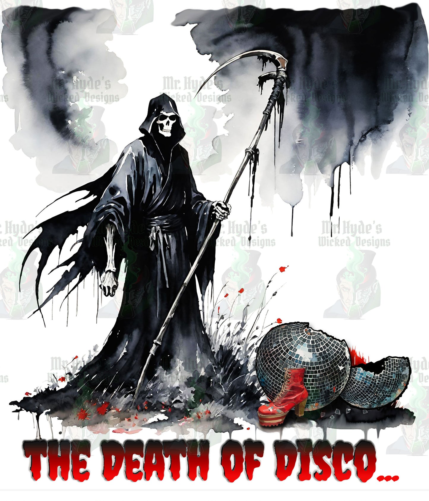 Death of Disco T-shirts, Gothic Disco Parody Tee, Grim Reaper, Disco Tee, Unisex Heavy Blend Crewneck Sweatshirt