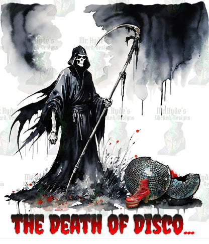 Death of Disco T-shirts, Gothic Disco Parody Tee, Grim Reaper, Disco Tee, Unisex Heavy Blend Crewneck Sweatshirt