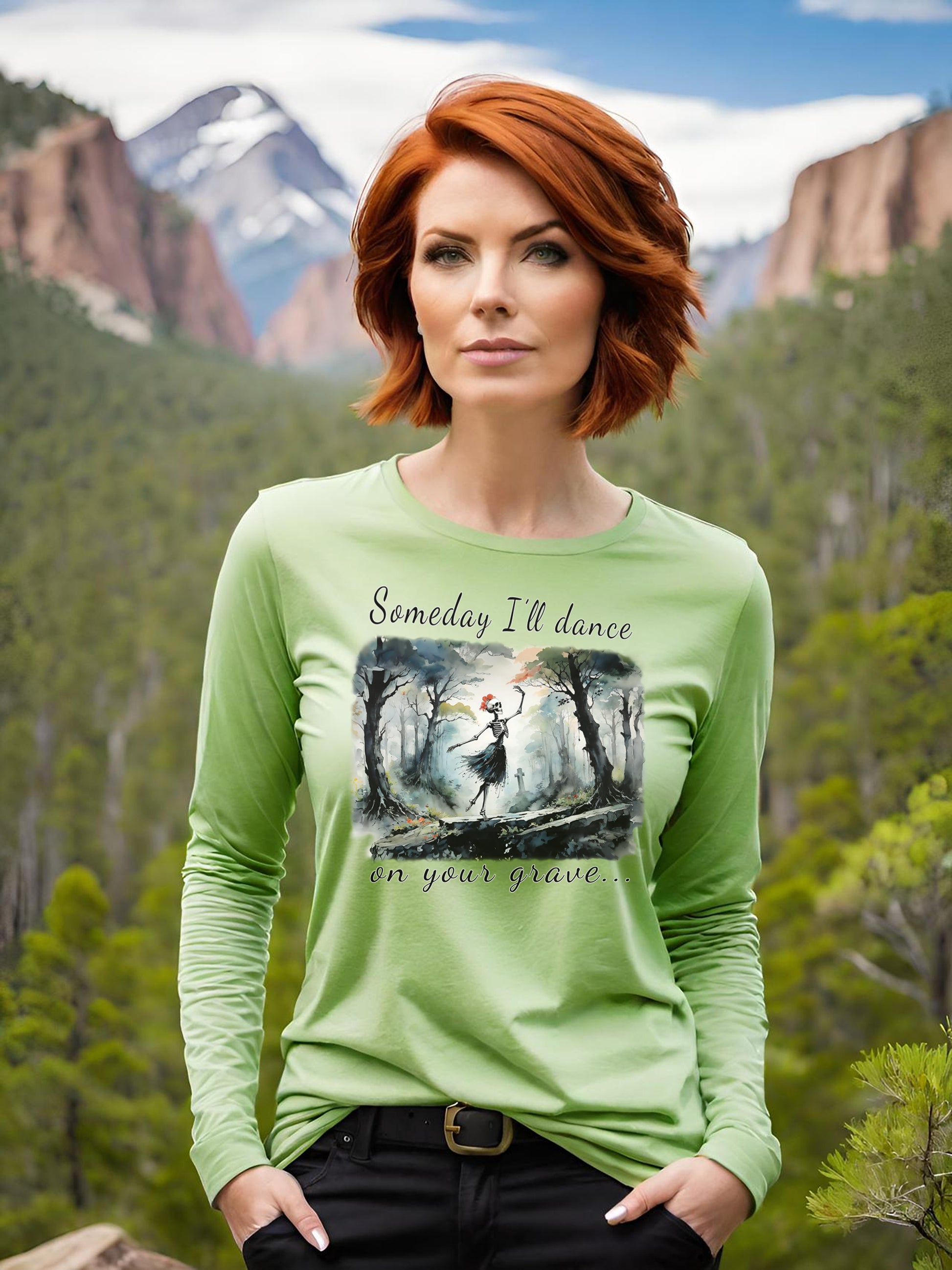 This Haunting Skeleton Long Sleeve T-shirt is perfect for ladies who love things that are spooky and macabre. This t-shirt design is both stunning and chilling. Available stylish Long Sleeve Bella Canvas T-shirts