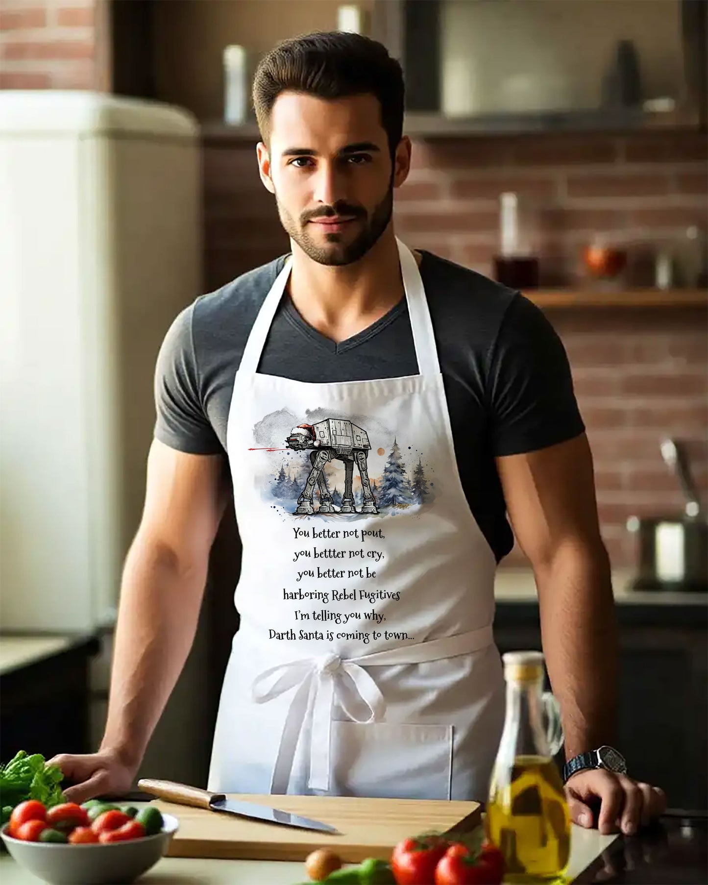 Apron, Star Wars Darth Santa AT-AT Walker Holiday Parody Cooking Kitchen Chef Gift, Christmas Cooking, Kitchen Decor, Holiday Hostess Gift,