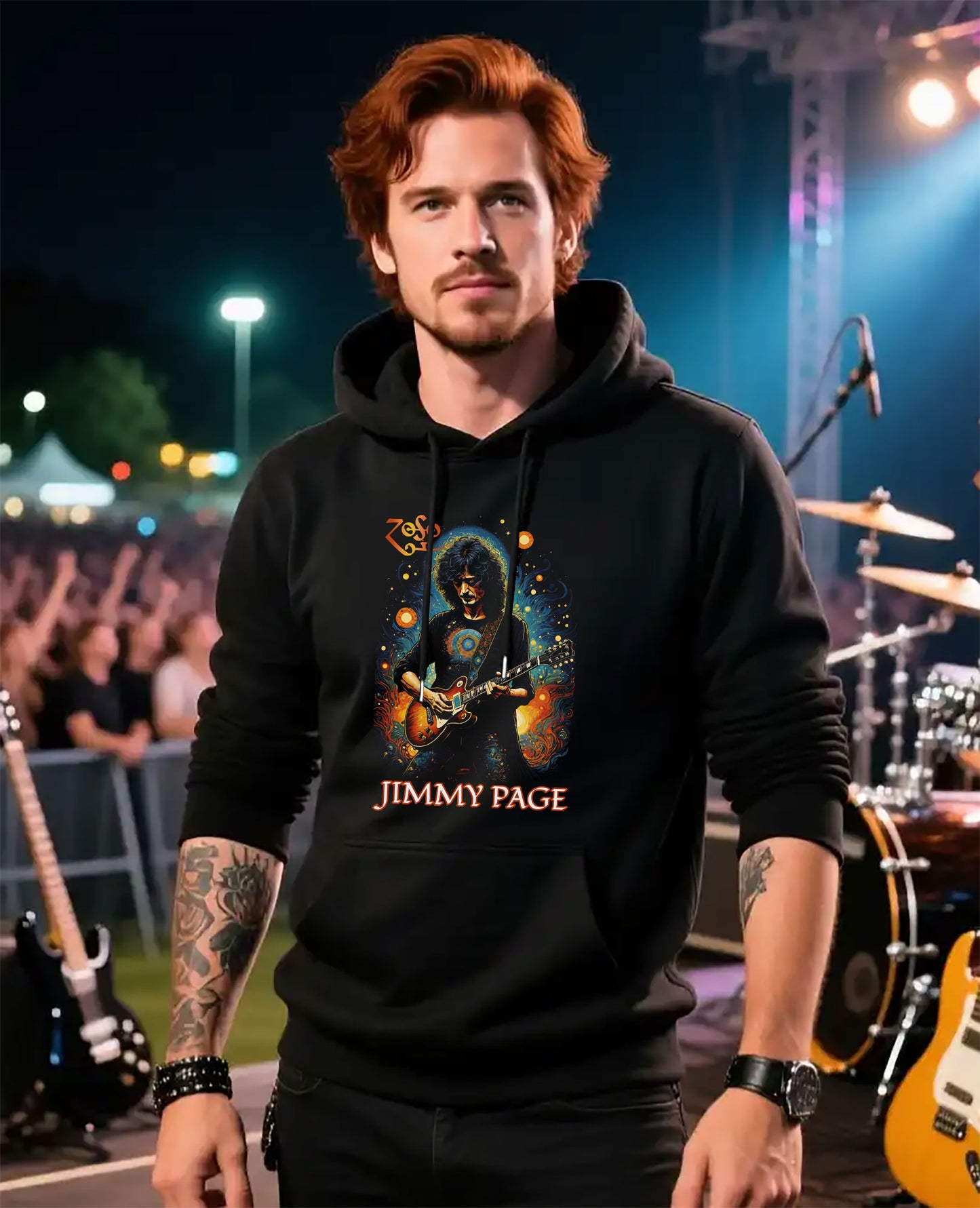 Vintage Jimmy Page Hoodie, Music Lover Gift, Unisex Sweatshirt, Classic Rock Apparel, Concert Outfit, Musician Merchandise
