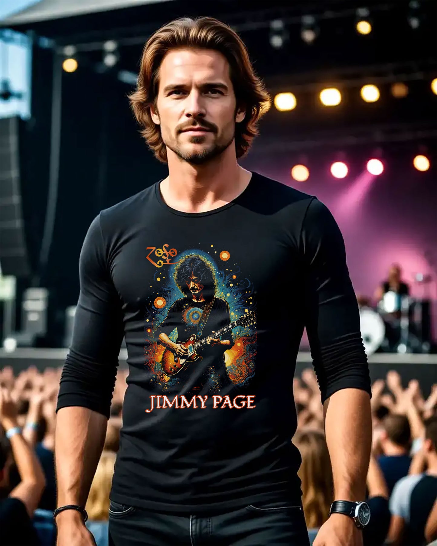 Jimmy Page Tribute Long Sleeve Tee, Led Zeppelin Concert Shirt, 70's Vintage Style Tee, Unisex Cotton Shirt