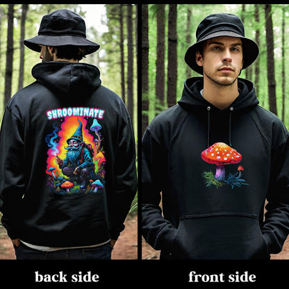 Gnome Magic Mushroom Hoodie Sweatshirt, Psychedelic Trippy Fantasy Sweatshirt, Festival Concert Statement Piece, Unique Colorful Unisex