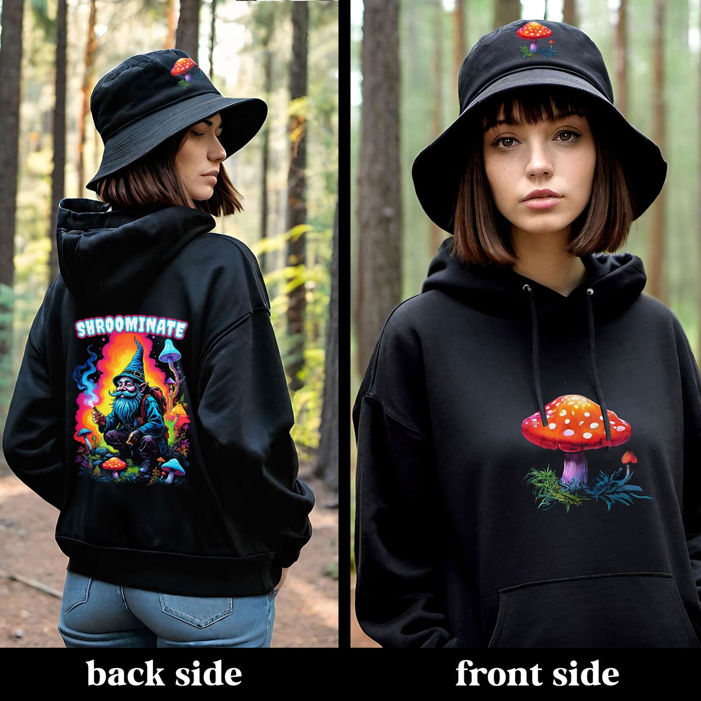 Gnome Magic Mushroom Hoodie Sweatshirt, Psychedelic Trippy Fantasy Sweatshirt, Festival Concert Statement Piece, Unique Colorful Unisex